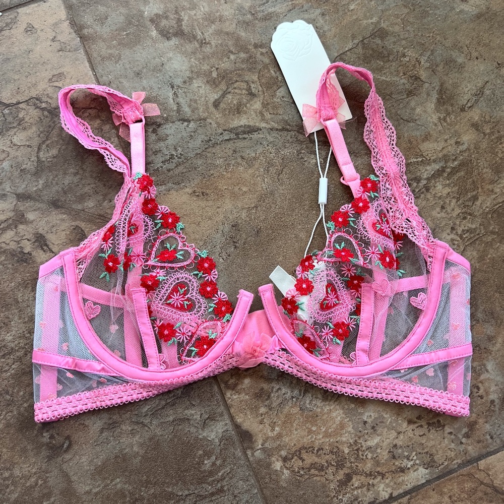For Love and Lemons Doily Heart Bra 32C